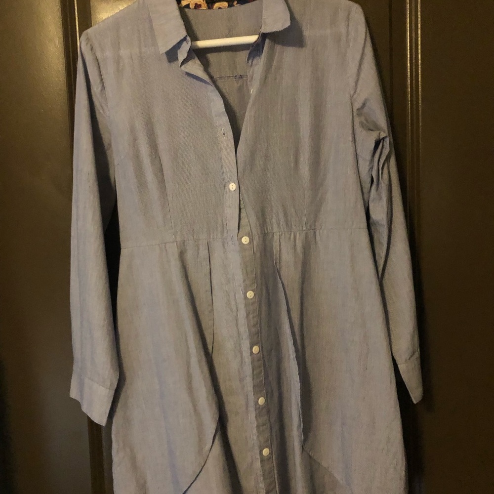 Chambray colored button up blouse!